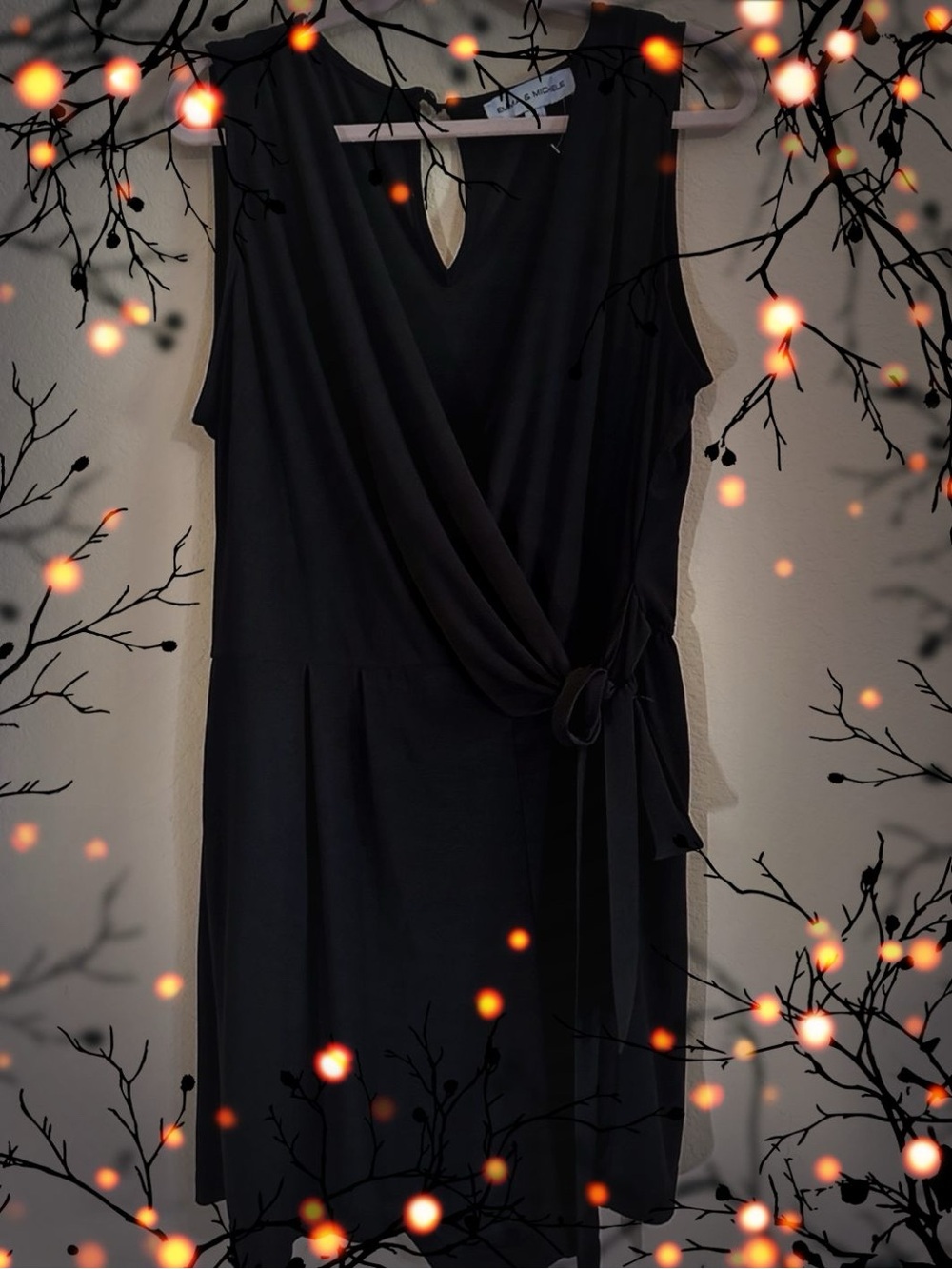 Emma & Michele Black Sleeveless Faux-Wrap Jumpsuit 2X
